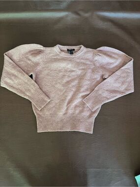 Forever 21 Dusty Rose Puff-Sleeve Crewneck Sweater